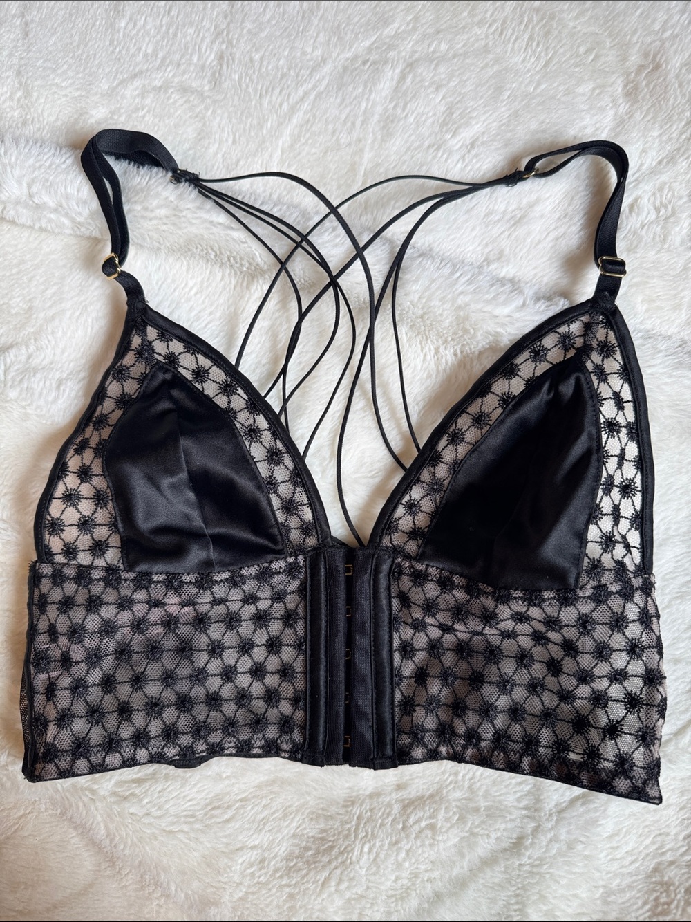 Victoria's Secret Black Strappy Lace Longline Front Clasp Corset Bralette